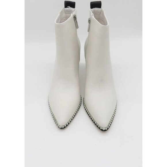 BCBGeneration White Leather Ankle Boots Rhinestone Black Heel Side Zipper 8.5 - Picture 2 of 7